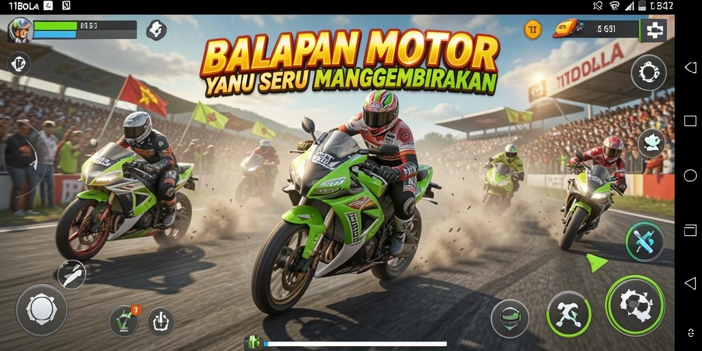 Tampilan seru gameplay balapan motor di 11BOLA.