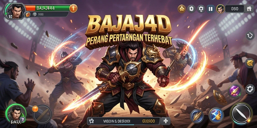 Screenshot BAJAJ4D yang menampilkan karakter-karakter bertarung dalam arena yang dramatis.