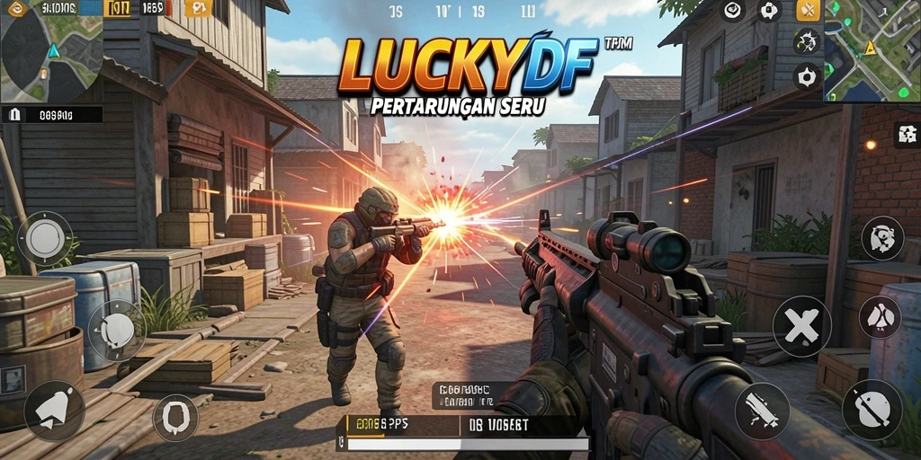 Tampilan seru gameplay <strong>LUCKYDF</strong> saat pertempuran sengit.