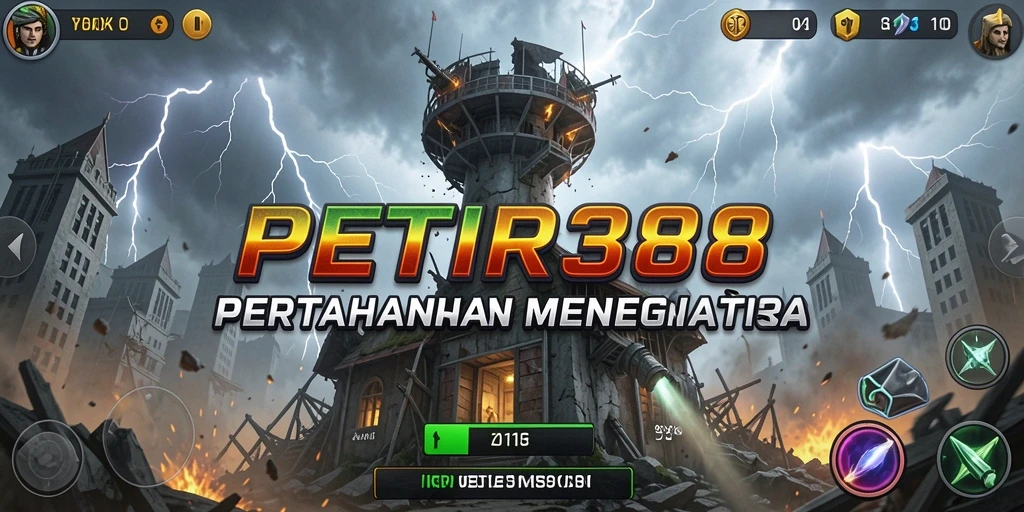 Tangkapan layar gameplay PETIR388 dengan menara yang beraksi di medan perang.