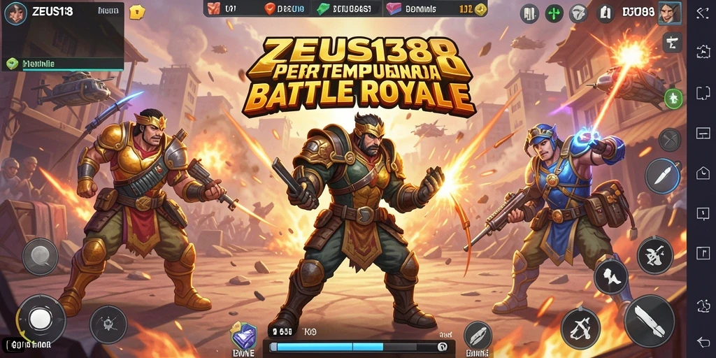 Screenshot gameplay ZEUS138 dengan aksi seru di pertempuran Battle Royale.